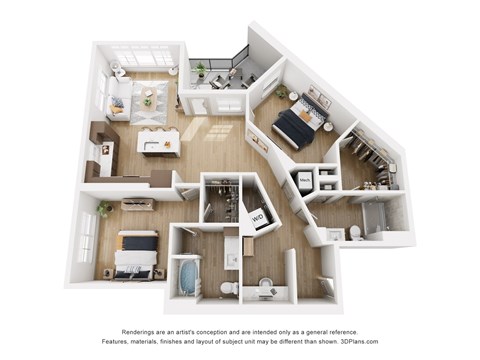 Floor plan for 2 beds, 2 baths, 1328 sqft